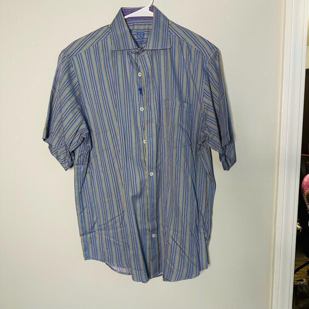 Bugatchi Classic Fit Multicolored Striped Button Down Collares Shirt size Medium